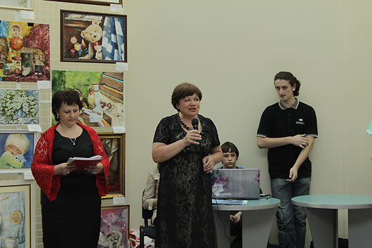  Until the child's laughter's heard,  And toys all over don't let you  breathe,  You are the happiest in the world!  So, take good care of childhood, please!  Ludmila Chervyakova - Head of the Commission of Graphic Design and Architectural Environment of the Salvador Dali Art Institute, Associate Professor.  Ludmila Chervyakova introduces participants of the exhibition.