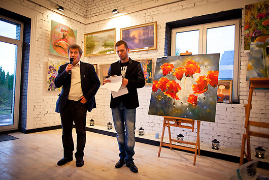 "To enjoy the first sunbeam, To feel the river and its sense Close to nature you should be, So your soul gets a rest. General Director of Producer Center Boyko, Gallery ""Globus"" - Valeriy Boyko (left) "
